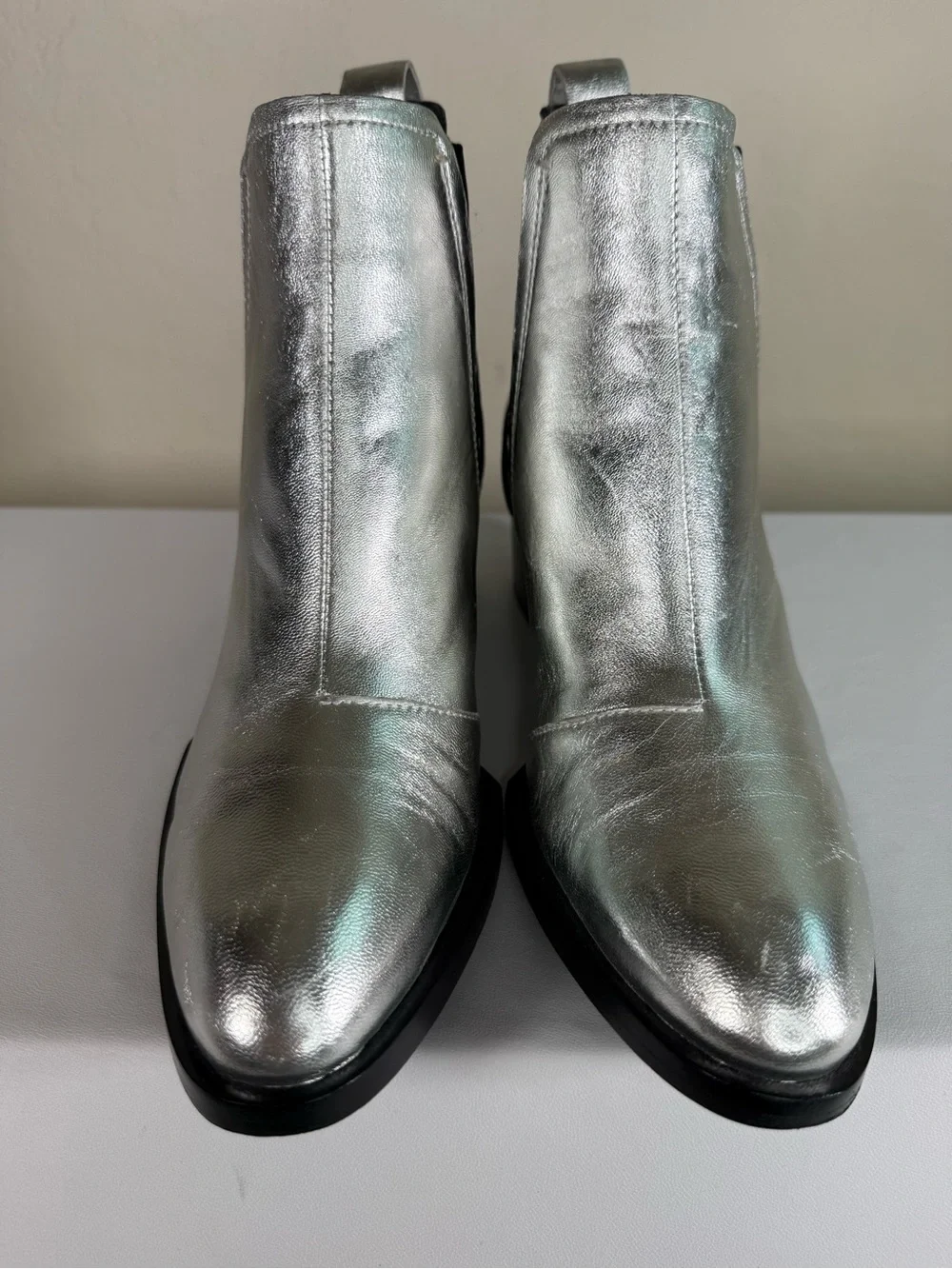 Rag & Bone Silver Metallic Block Heeled Chelsea Ankle Boots Booties Size 36.5